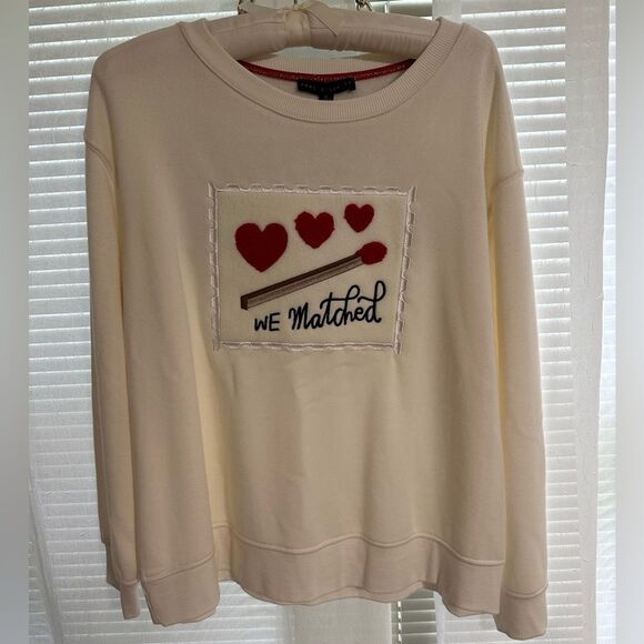 JANE + DELANCEY M Ivory Red WE Matched Pullover Crew Fleece Interior Sweatshirt - Picture 1 of 9